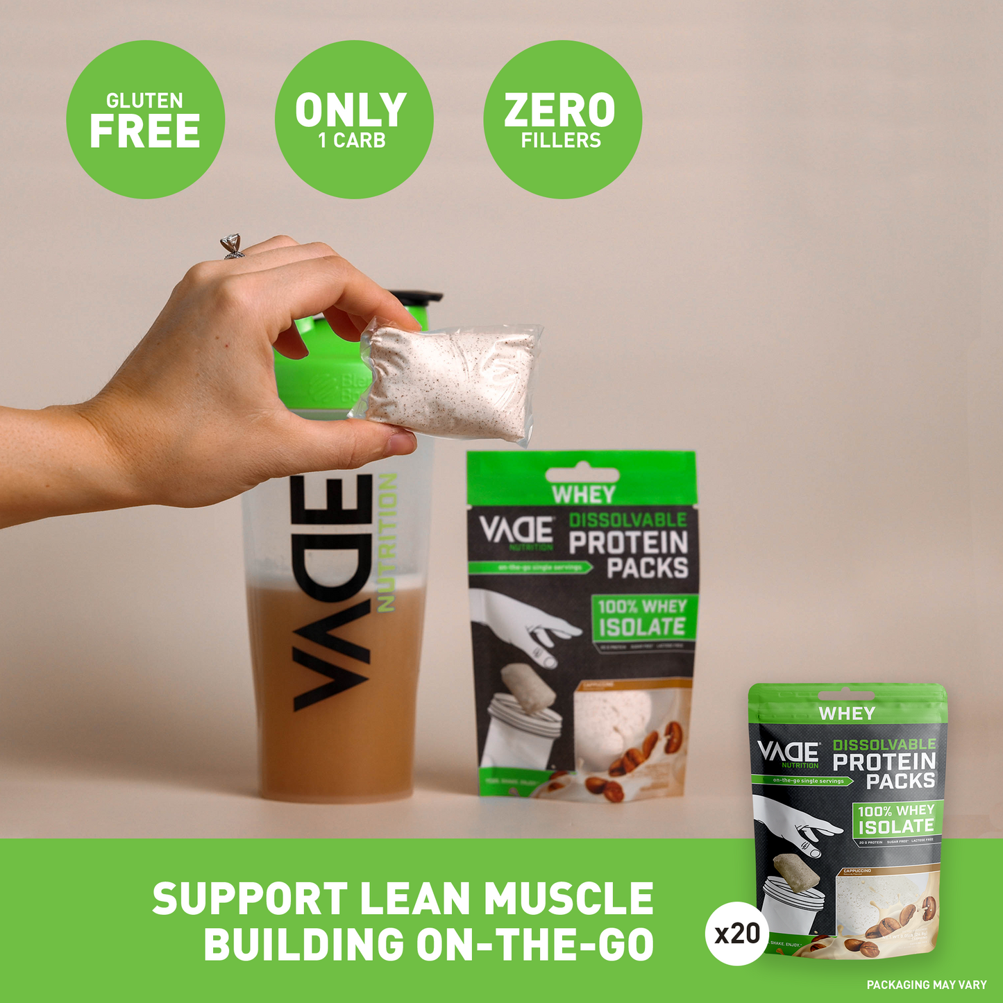 100% WHEY ISOLATE PROTEIN CAPPUCCINO TRAVEL PACKS