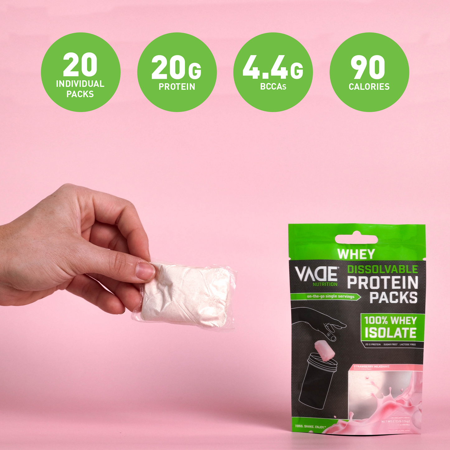 100% WHEY ISOLATE PROTEIN STRAWBERRY MILKSHAKE TRAVEL PACKS