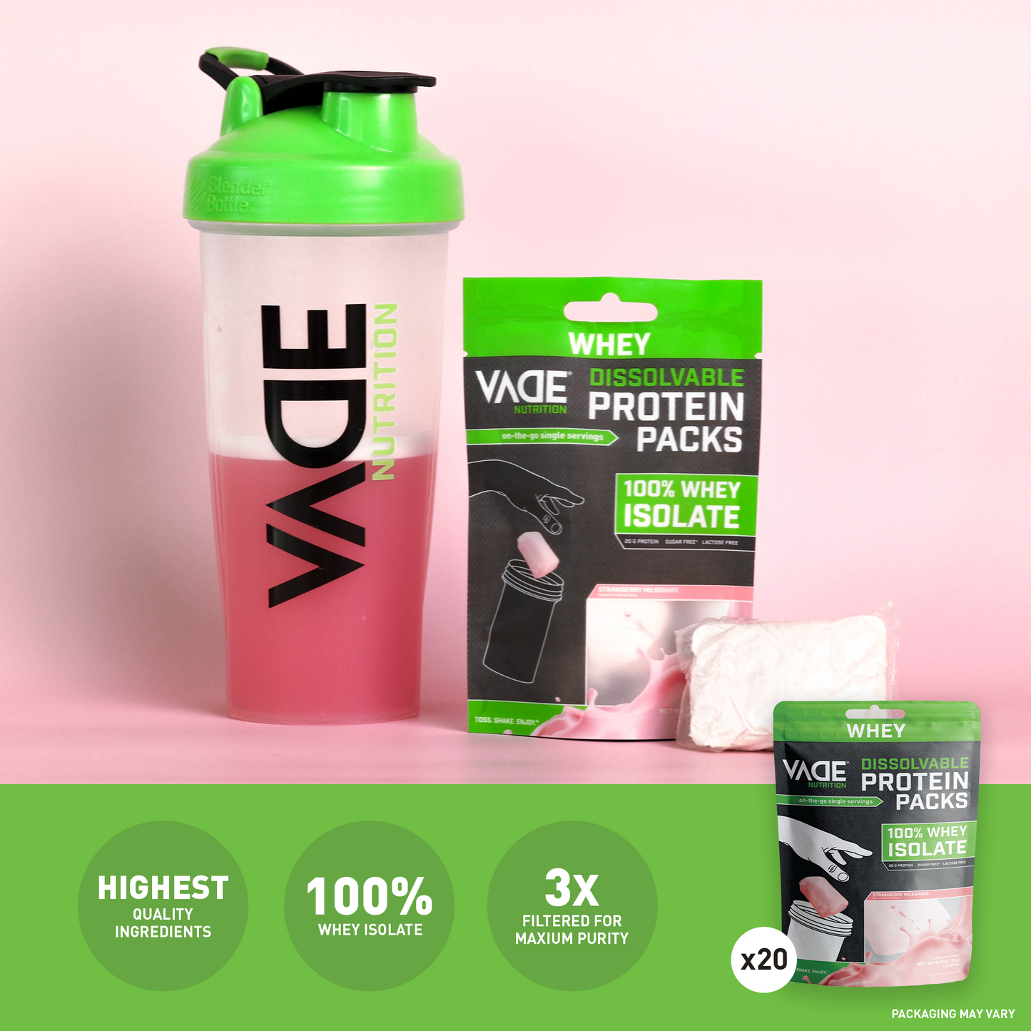 100% WHEY ISOLATE PROTEIN STRAWBERRY MILKSHAKE TRAVEL PACKS