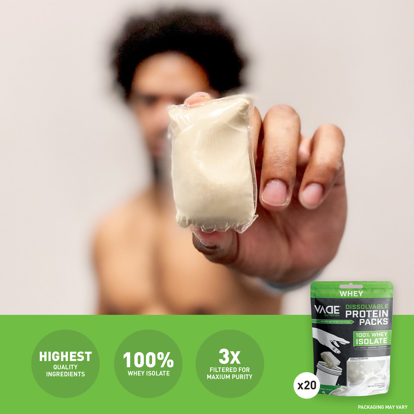 100% WHEY ISOLATE PROTEIN VANILLA MILKSHAKE TRAVEL PACKS