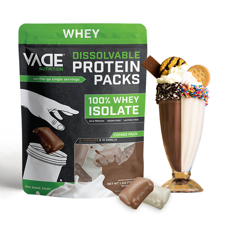  VADE Nutrition Dissolvable Protein Packs - 100% Whey Isolate  Protein Powder Vanilla Milkshake - Low Carb, Low Calorie, Lactose Free,  Sugar Free, Fat Free, Gluten Free - 16 Packets To Go : Health & Household