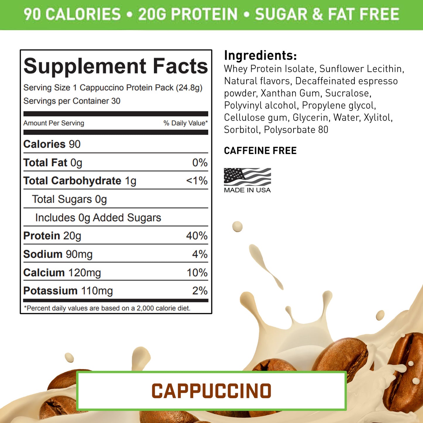 100% WHEY ISOLATE PROTEIN CAPPUCCINO TRAVEL PACKS