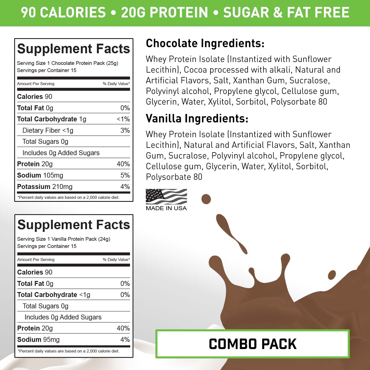  VADE Nutrition Dissolvable Protein Packs - 100% Whey Isolate  Protein Powder Vanilla Milkshake - Low Carb, Low Calorie, Lactose Free,  Sugar Free, Fat Free, Gluten Free - 30 Packets to Go : Health & Household