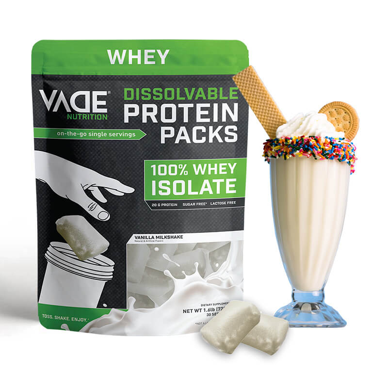 Vade Nutrition Dissolvable Protein Packs  Chocolate Milkshake Whey Isolate  Protein Powder, On-The-Go, Low Carb, Low Calorie, Lactose Free, Gluten  Free, Fat Free, Sugar Free, Lean, 30 Servings 1.7 Pound (Pack of